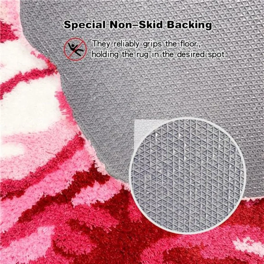 Rose Shaped Rug Pink Luxury Shaggy Toilet Bath Mat Non-Slip Machine-Washable